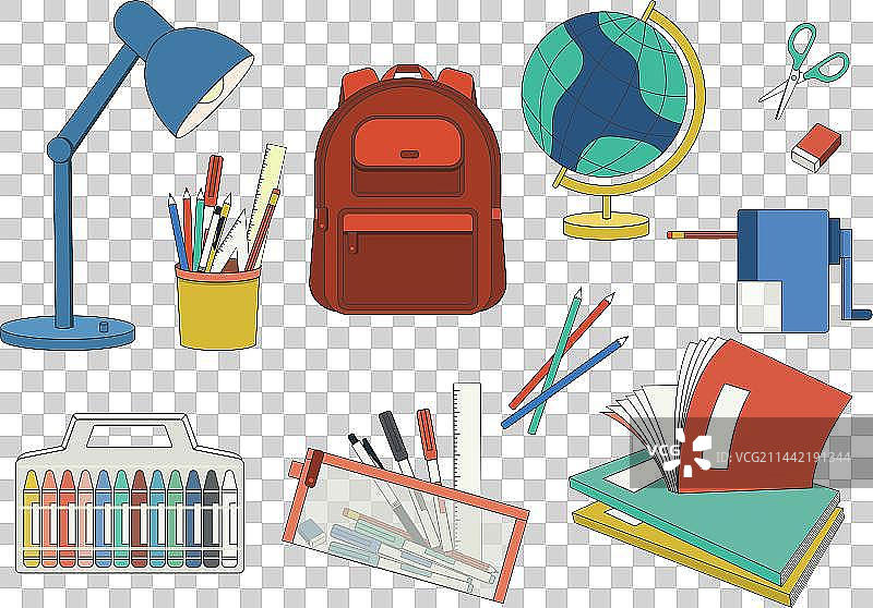 学生学习文具用品矢量元素图片素材