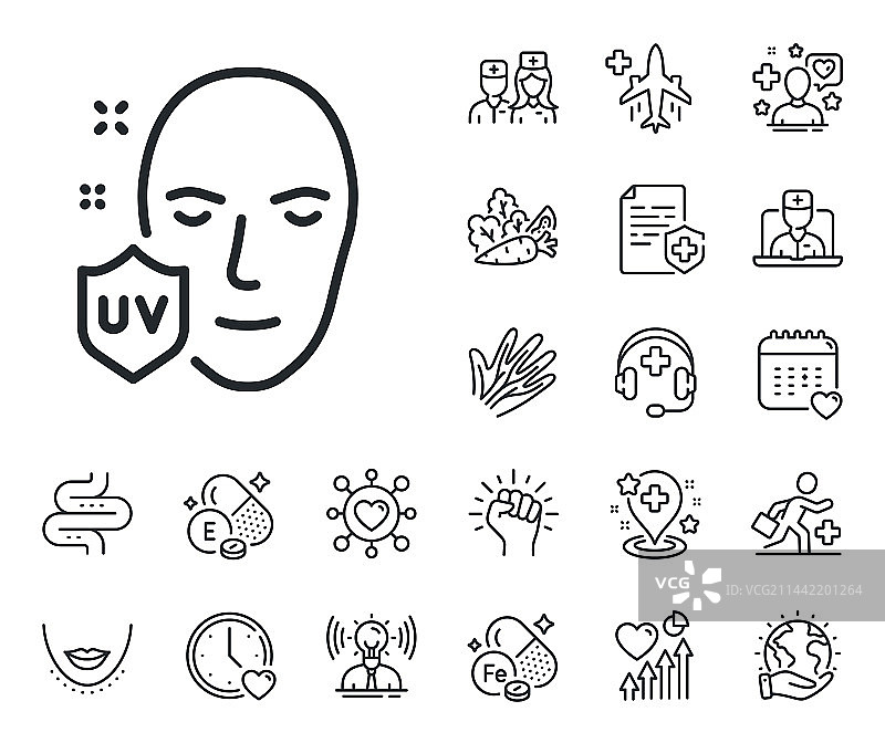 防紫外线保护图标，皮肤护理线上标志图片素材