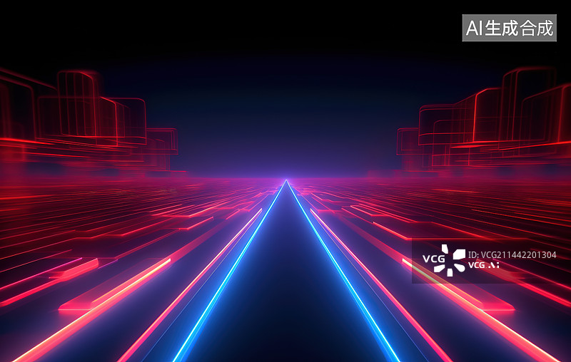 【AI数字艺术】夜晚的城市道路图片素材