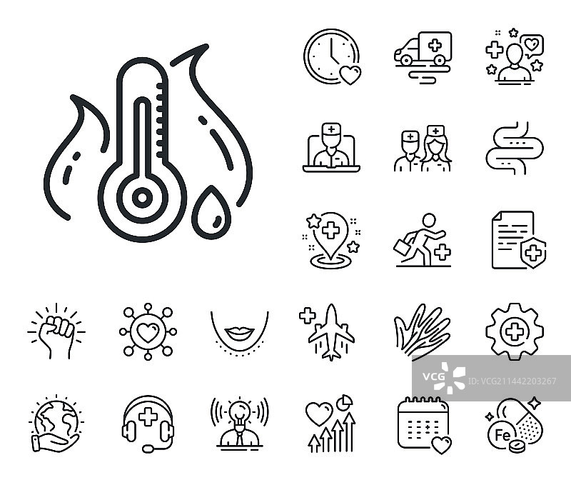 发烧温度线性图标温度计符号图片素材