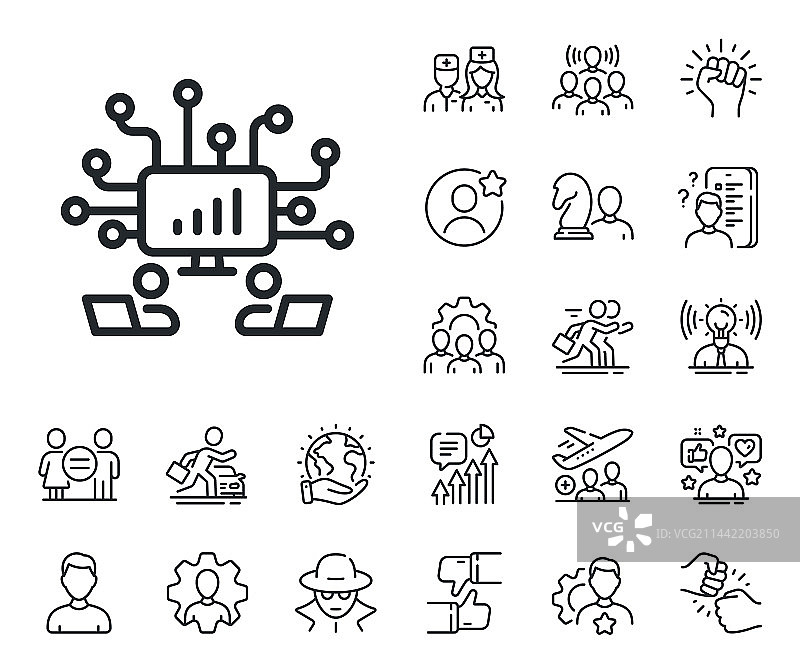 团队合作线性图标：远程办公专家标志图片素材