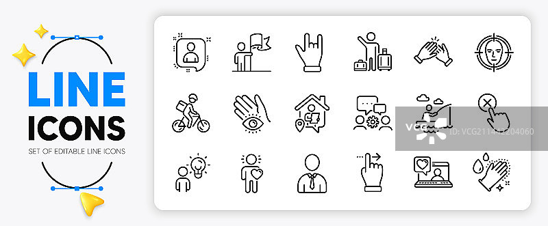 人脸识别和洗手线性图标图片素材