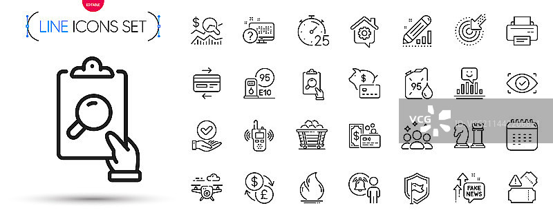 打印机信用卡和虚假新闻线性素材包图片素材