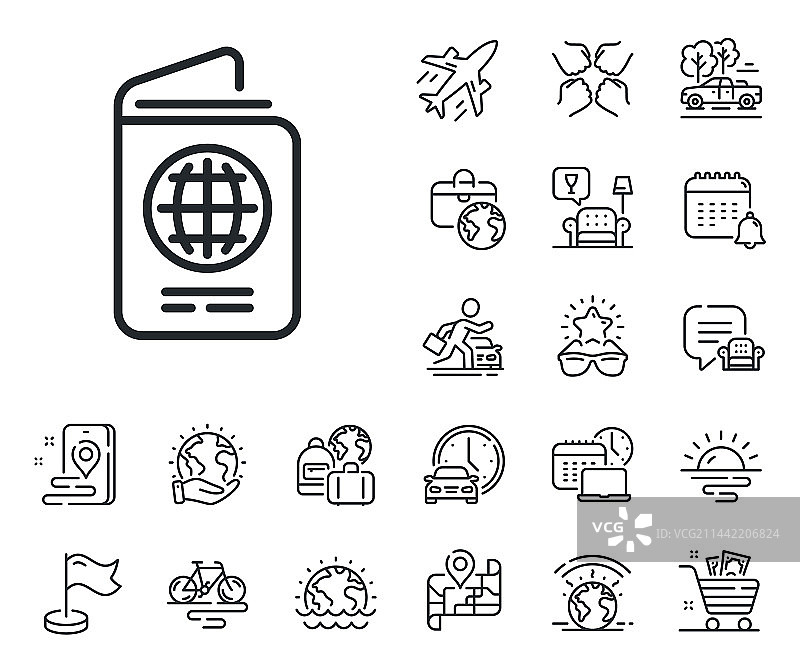 护照线条图标ID证件飞机喷气机图片素材