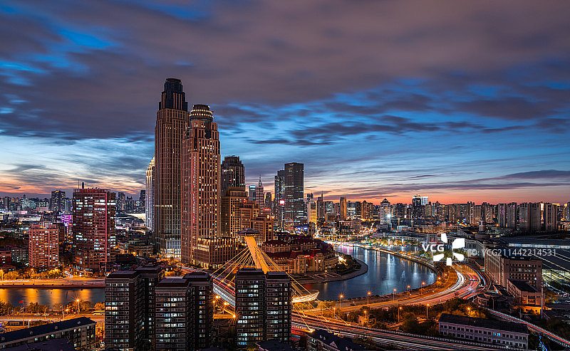 天津海河津湾夜景灯光图片素材