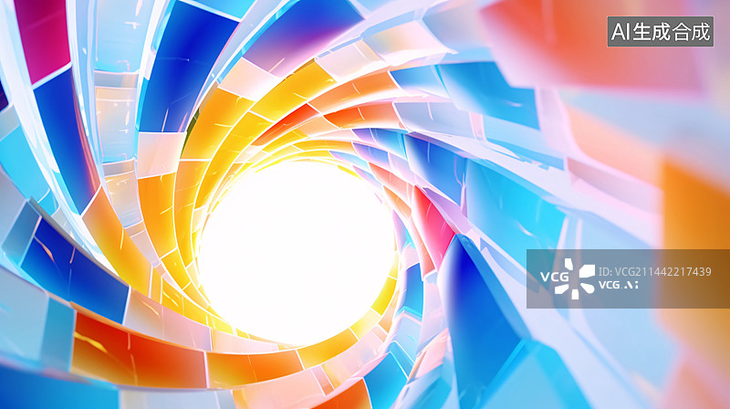 【AI数字艺术】抽象橙色蓝色渐变透明螺旋设计图片素材