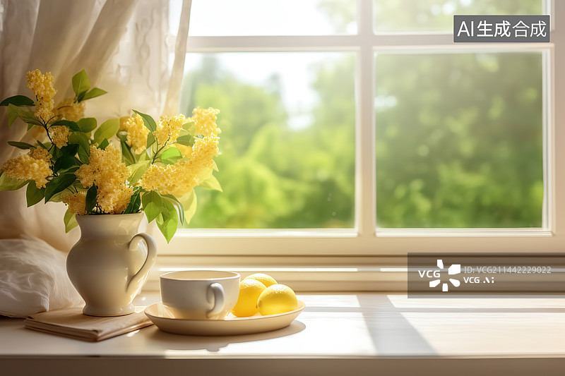 【AI数字艺术】窗台上的花瓶图片素材