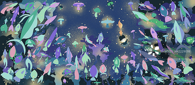 男孩与松鼠｜蘑菇｜海洋｜鱼｜儿童插画｜绘本图片素材