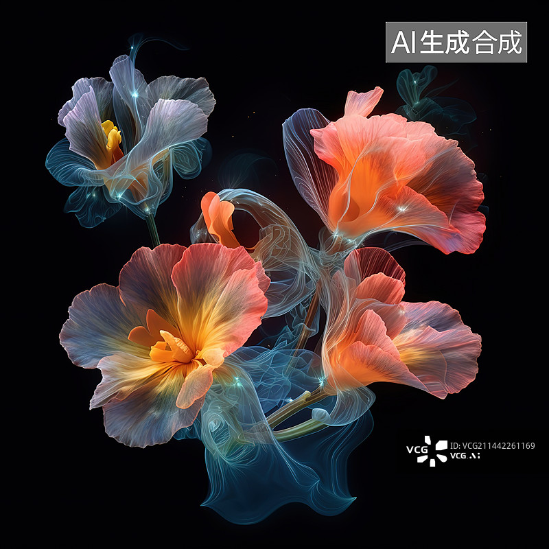 【AI数字艺术】黑色背景下暹罗斗鱼特写图片素材