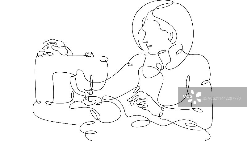 时装设计师缝纫的连续线条画图片素材