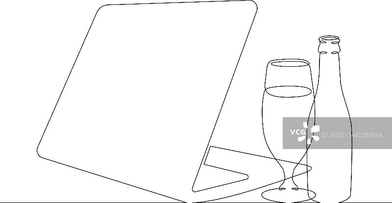 啤酒杯和啤酒瓶一笔画图片素材