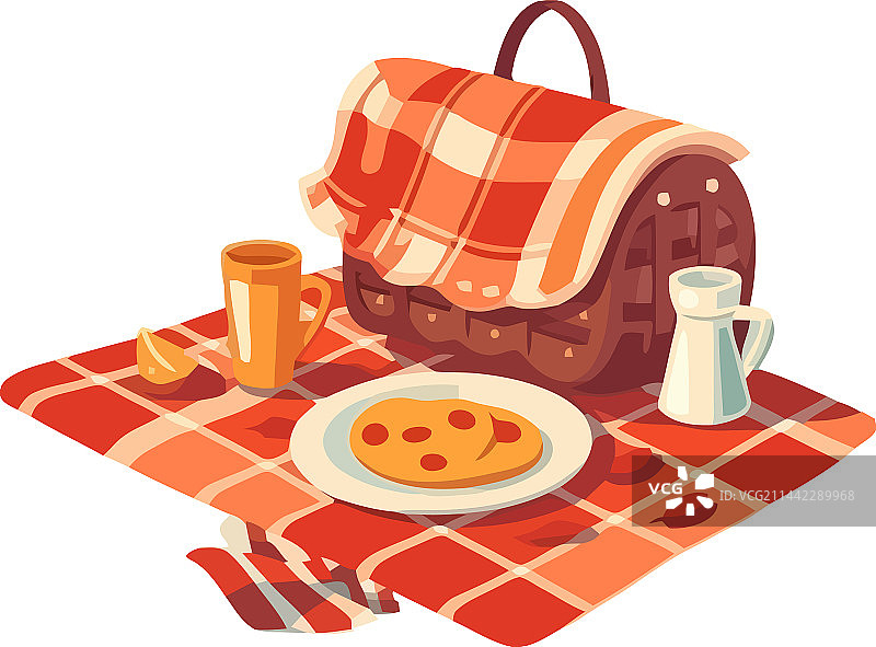 格子桌布上的野餐美食图片素材