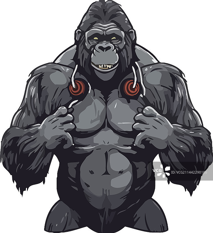 戴着耳机的微笑大猩猩图片素材