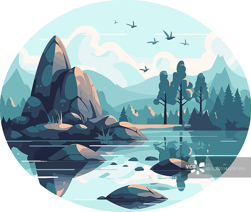 岩石山脉和森林景观图片素材