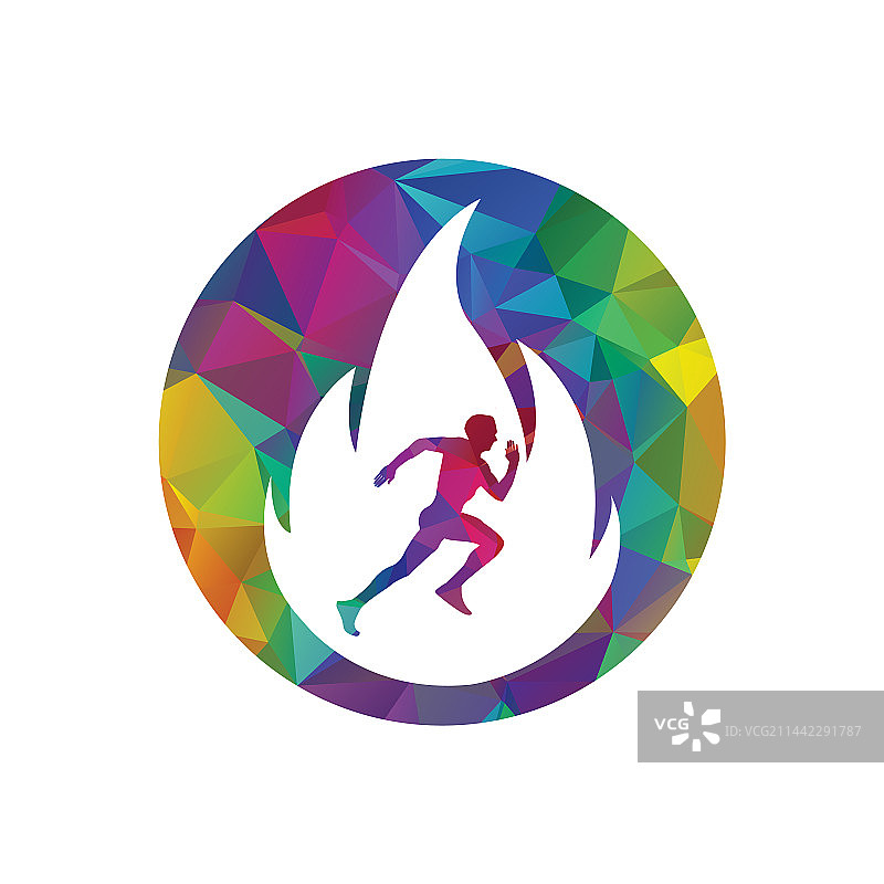 奔跑者和火焰标志的奔跑者logo设计图片素材