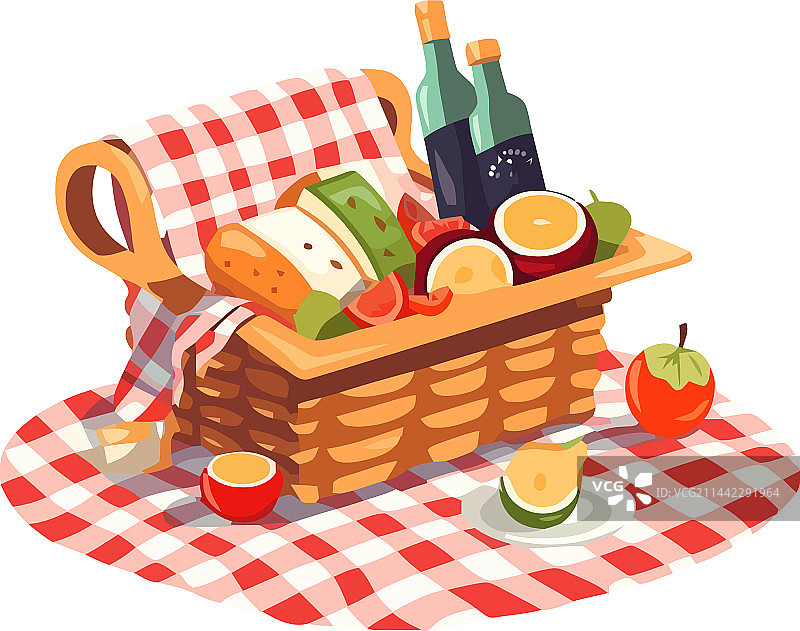 含新鲜水果和葡萄酒的美食野餐图片素材