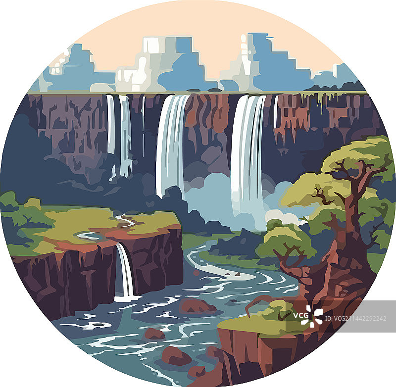 山间草地自然瀑布图片素材