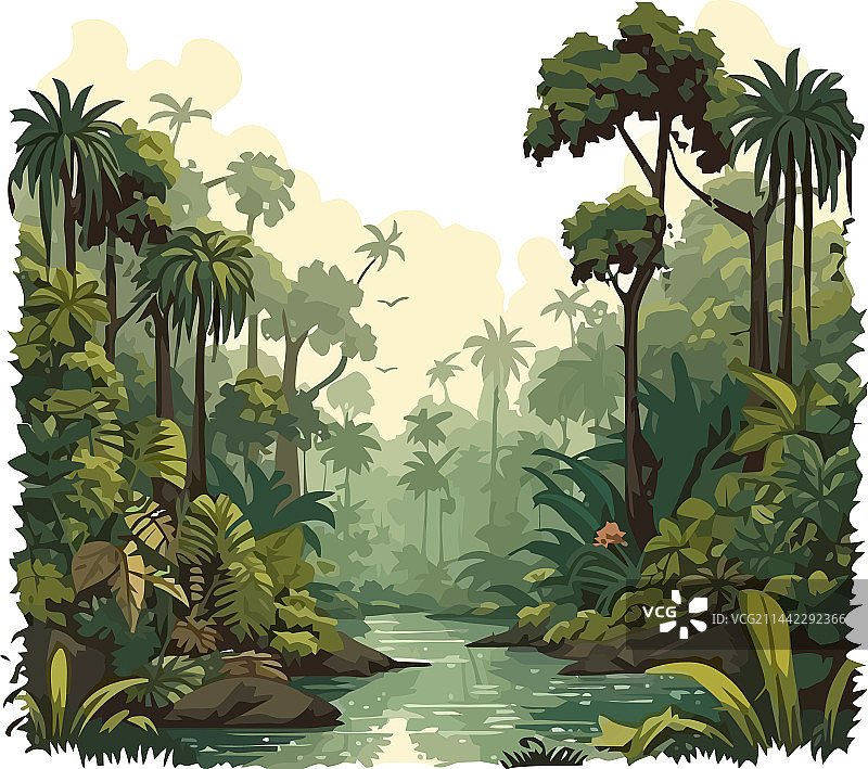 森林树木河流场景图片素材