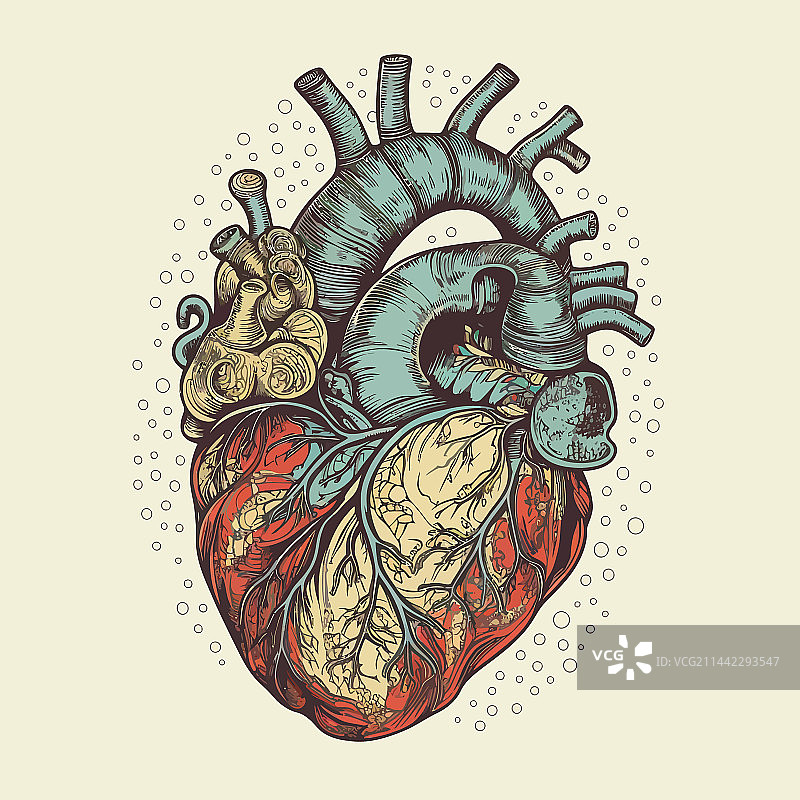 复古风格的人类心脏静脉和动脉图片素材