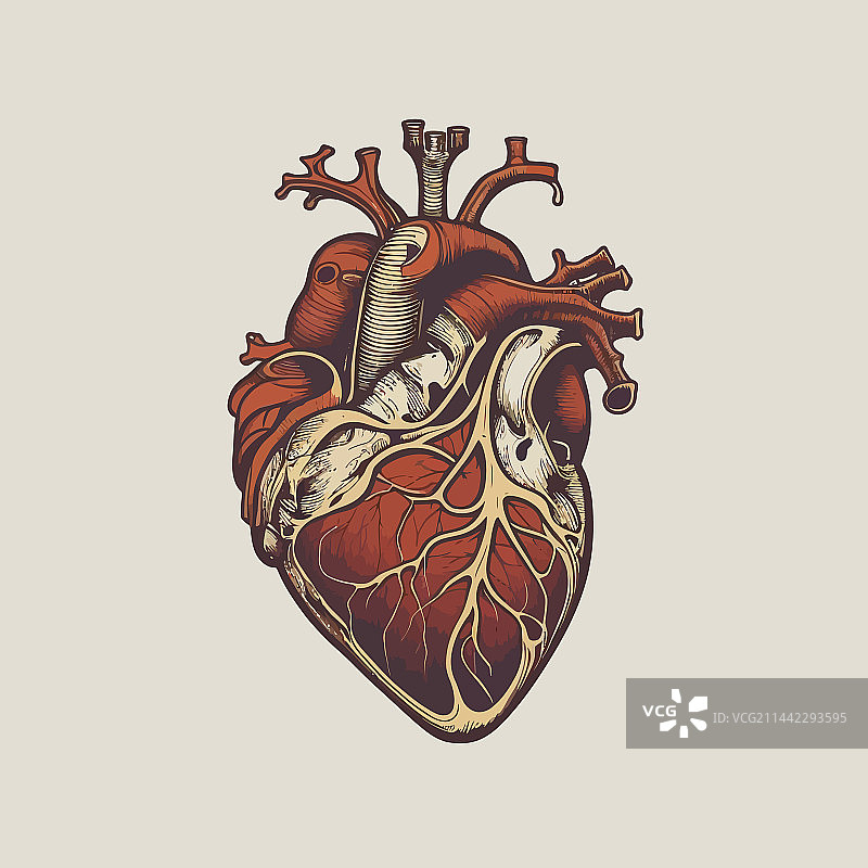 复古风格的人类心脏静脉和动脉图片素材