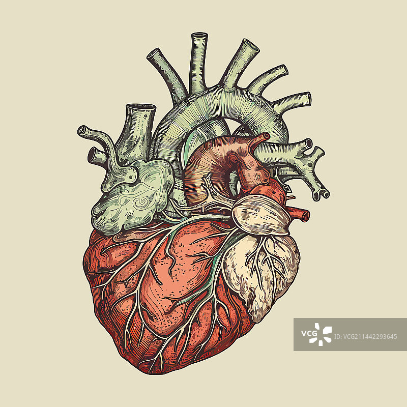 复古风格的人类心脏静脉和动脉图片素材