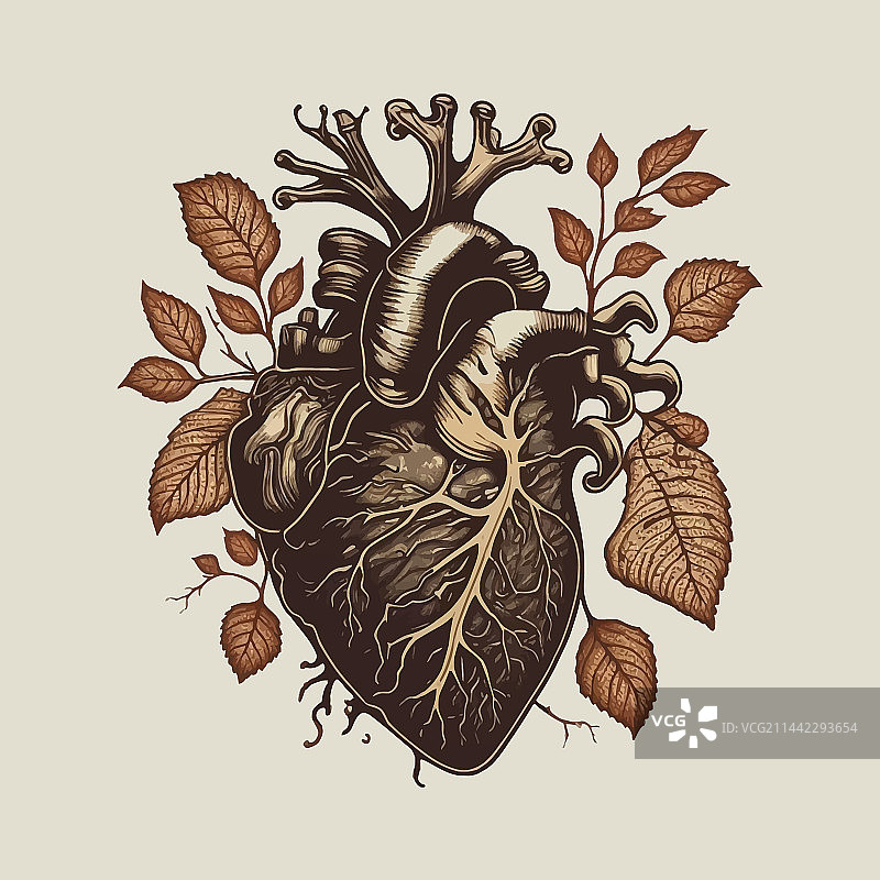 复古风格的人类心脏静脉和动脉图片素材