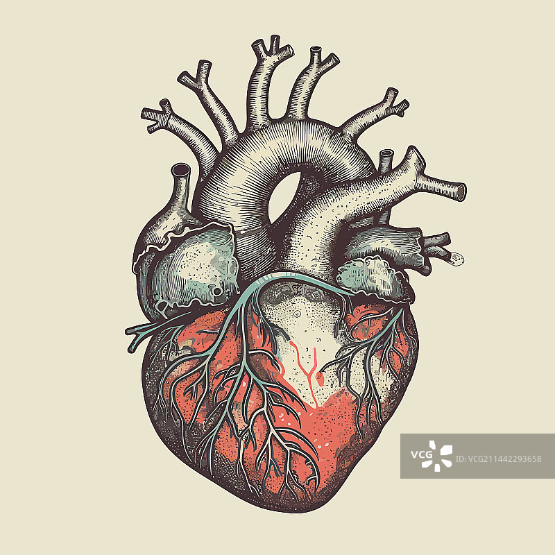 复古风格的人类心脏静脉和动脉图片素材