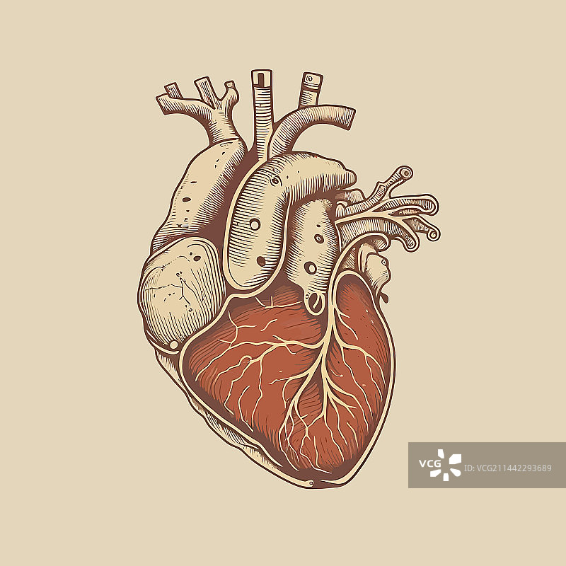 复古风格的人类心脏静脉和动脉图片素材