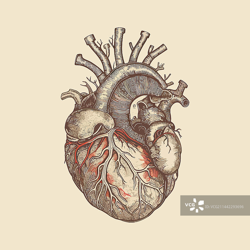 复古风格的人类心脏静脉和动脉图片素材