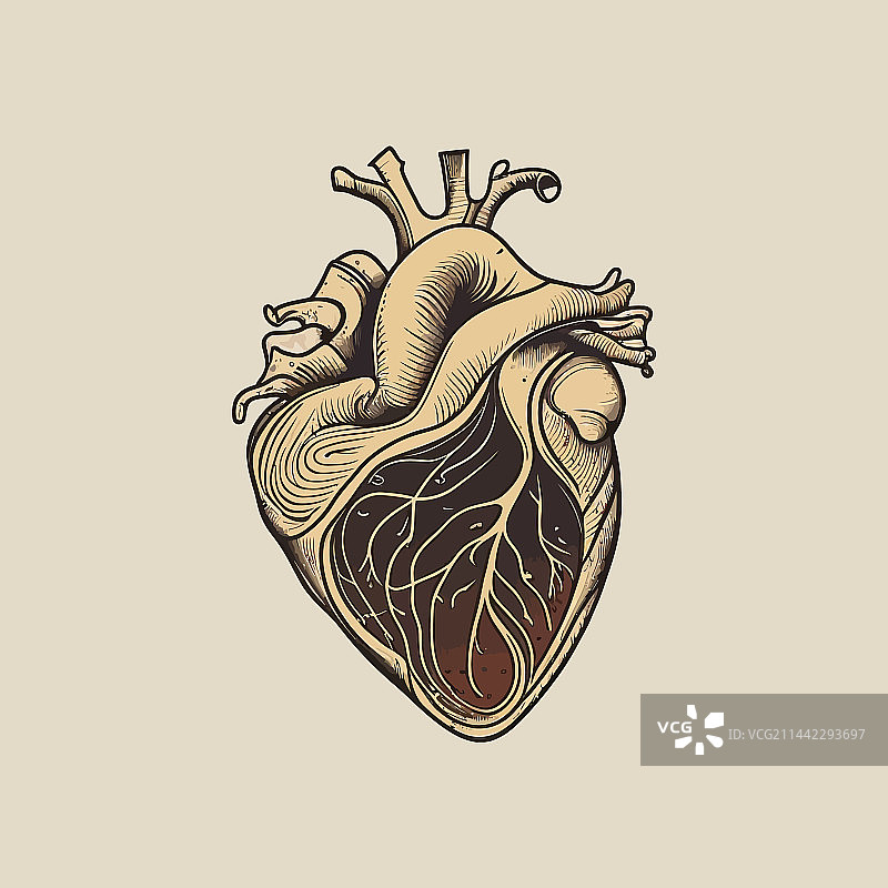 复古风格的人类心脏静脉和动脉图片素材