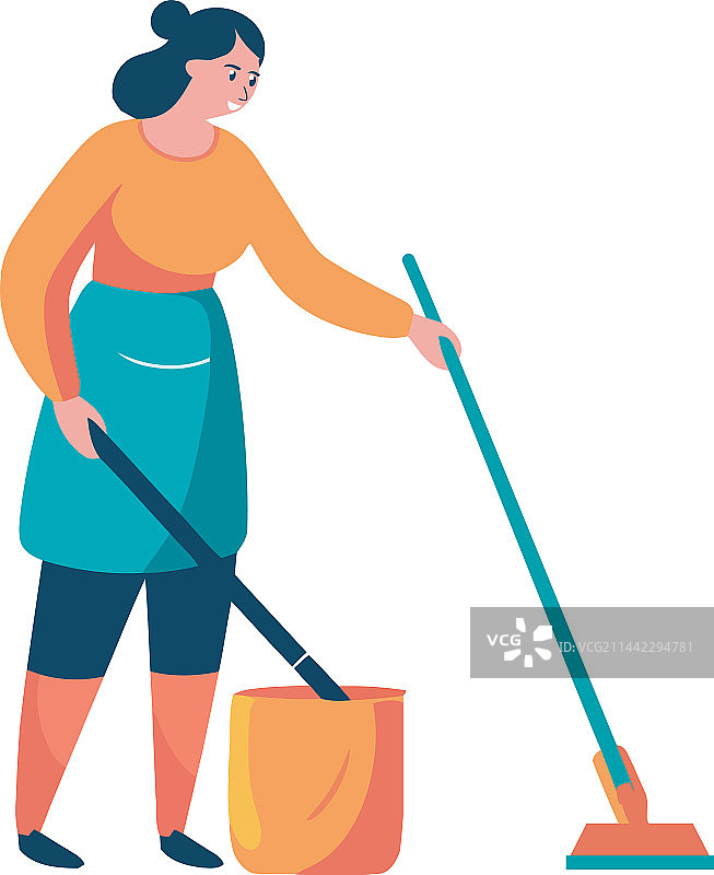 女人拿着扫帚和拖把打扫卫生图片素材