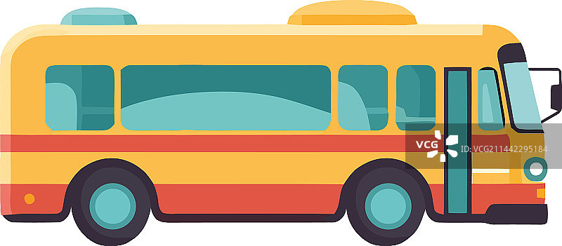 扁平风格的黄色校车行驶图片素材