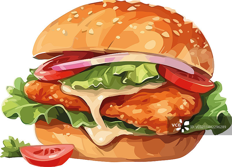 含新鲜蔬菜的烤芝士汉堡图片素材
