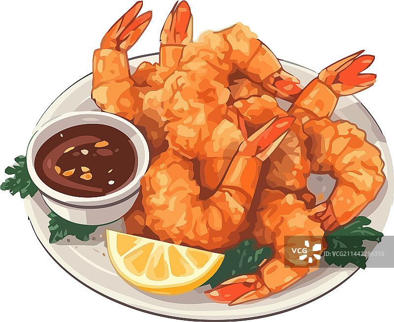 烤虾配柠檬和欧芹图片素材