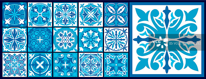 摩洛哥和葡萄牙瓷砖花纹锦缎图案图片素材