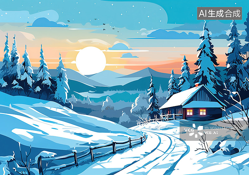 【AI数字艺术】冬季的雪景图片素材