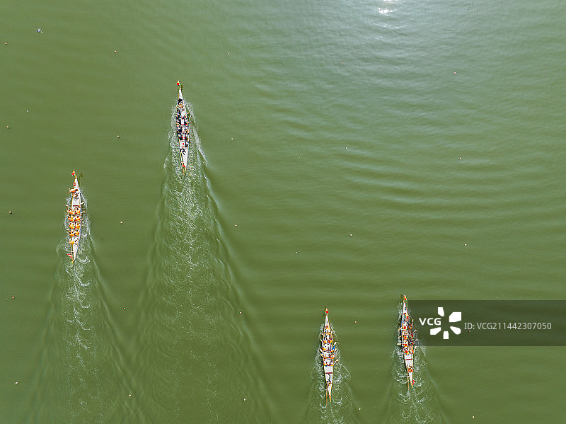 航拍视角下 端午节赛龙舟 夏日背景图片素材