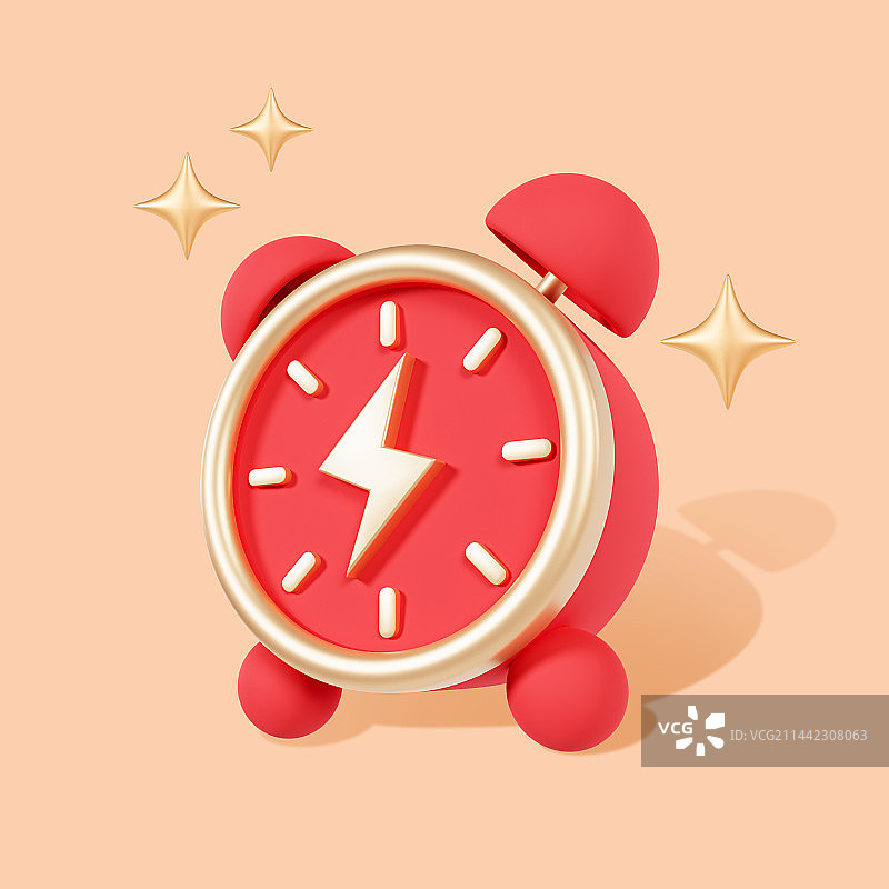 3D立体红色秒杀闹钟插画图片素材