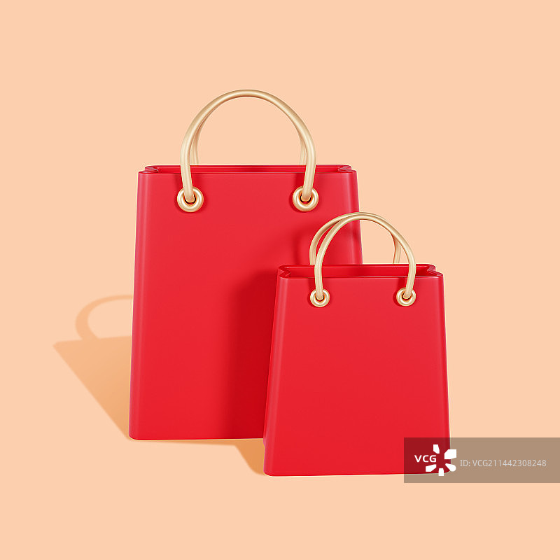 3D立体红色购物袋插画图片素材