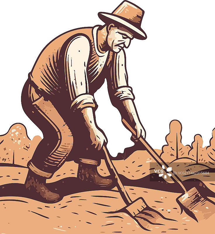 一个人在户外用铲子挖掘图片素材