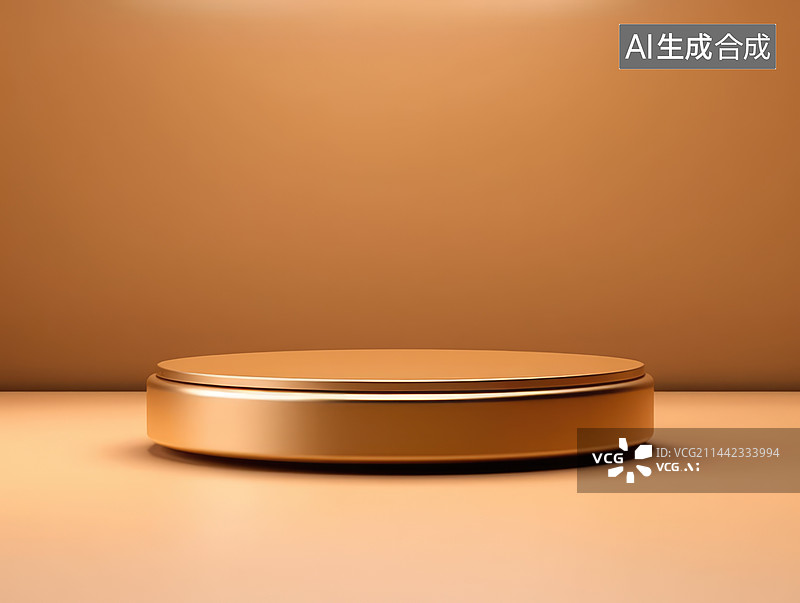 【AI数字艺术】3d渲染的金色几何形状圆台，房间里的讲台。图片素材