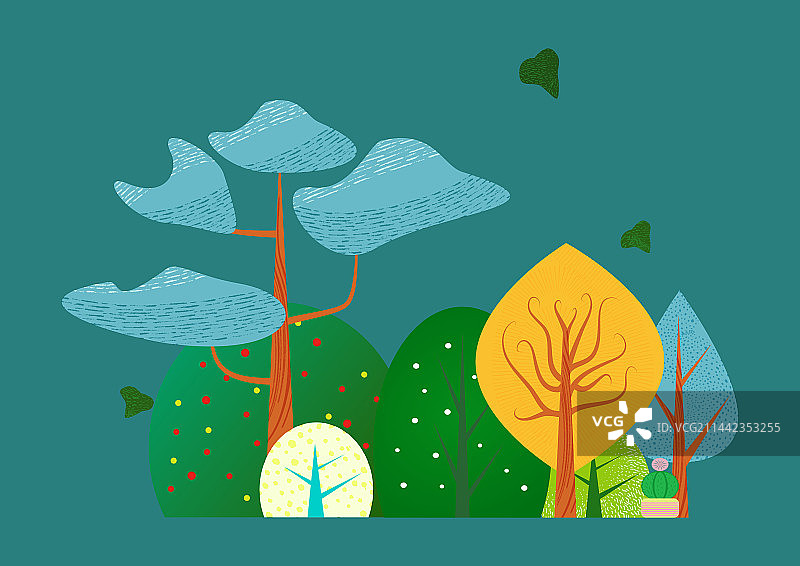 简单手绘树木灌木图片素材