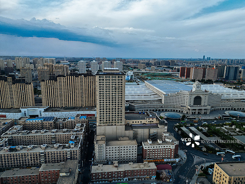 长春市 长春站 西广场 宽城区  丽晶饭店 春谊宾馆 地标 航拍图片素材