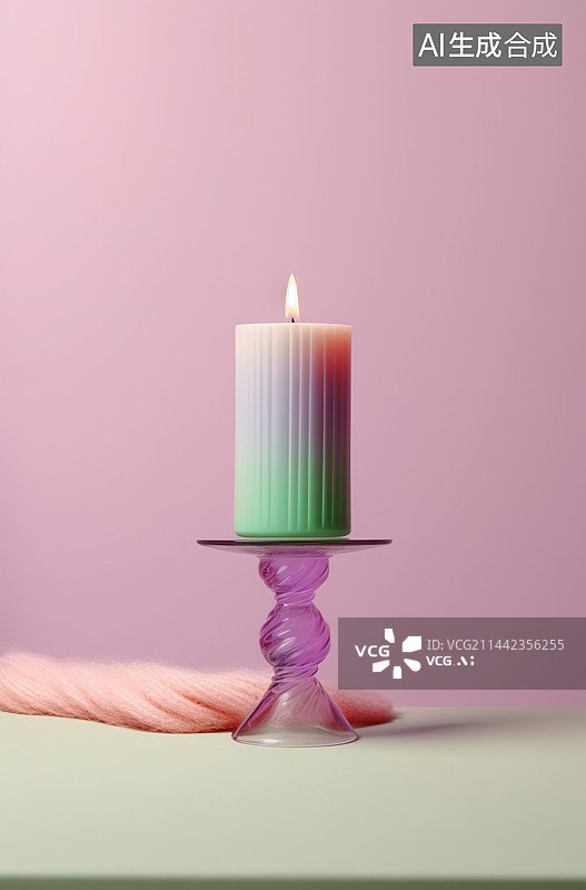 【AI数字艺术】彩色背景下的蜡烛特写镜头图片素材