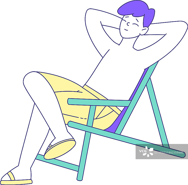 在沙滩上日光浴，坐在甲板上的男人图片素材