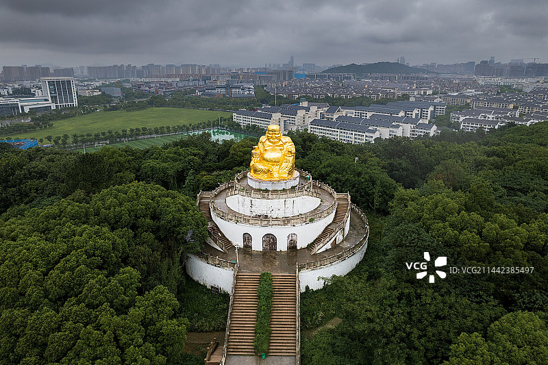 暴雨前的金色大佛图片素材