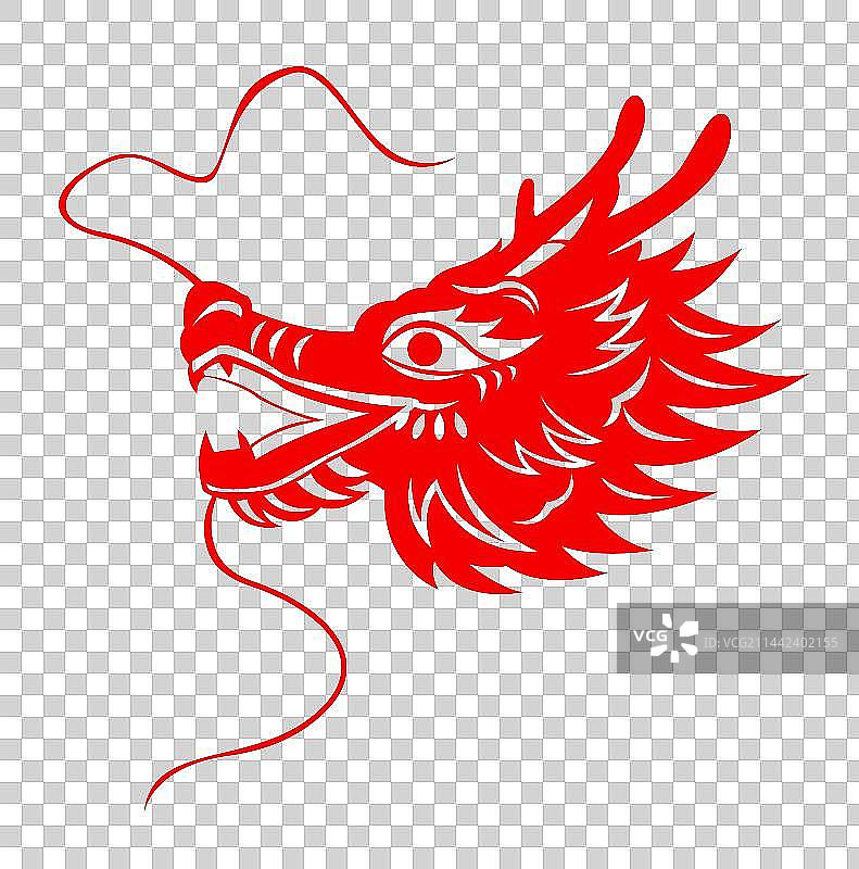 2024龙年大吉剪纸风格祥龙图案插画图片素材