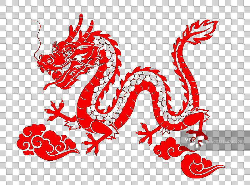 2024龙年大吉剪纸风格祥龙图案插画图片素材