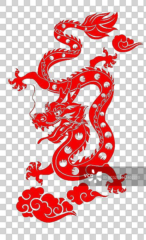 2024龙年大吉剪纸风格祥龙图案插画图片素材