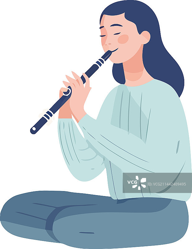 音乐人在扁平背景上演奏长笛图片素材